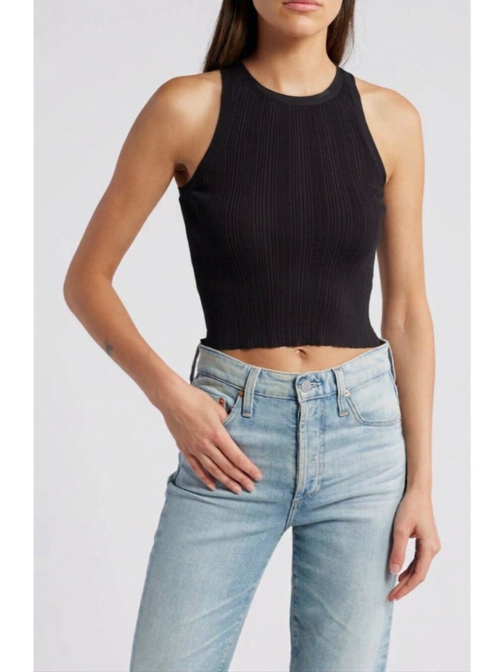 Good American Women's Black Ribbed Crop Tank Size XL